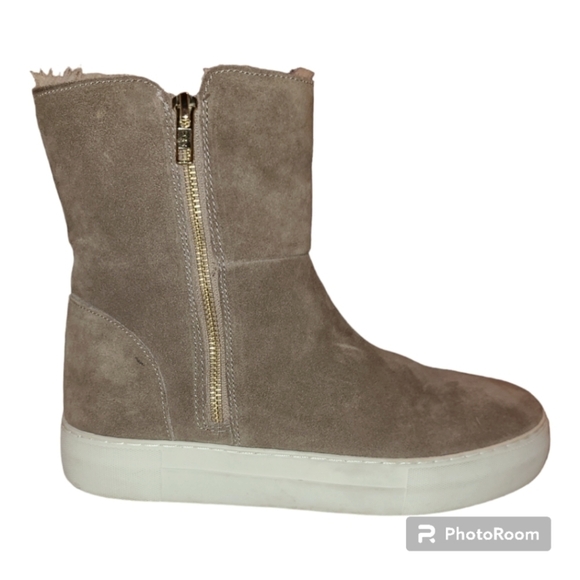 J Slides* Suede Leather Booties* Faux Shearling Lining* Taupe* Sz 9 - Picture 3 of 5